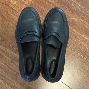 Patina Black Leather Platform Loafers